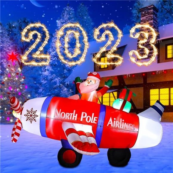 8 Ft Christmas Inflatables, Blow Up Santa Claus Flying Polar Airplane with Gift - Picture 5 of 6